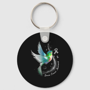 Grey Ribbon Hummingbird Brain Cancer Awareness Mon Key Ring