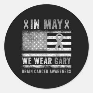 Grey Ribbon May Brain Cancer Awareness For Men Wom Classic Round Sticker