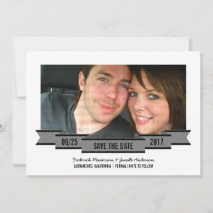 Grey Ribbon Photo Save the Date Invite