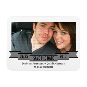Grey Ribbon Photo Save the Date Magnet