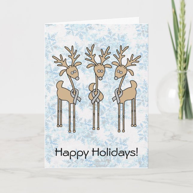 Grey Ribbon Reindeer - Brain Cancer/Brain Tumour Holiday Card (Front)