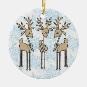 Grey Ribbon Reindeer (Diabetes) Ceramic Tree Decoration