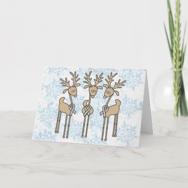 Grey Ribbon Reindeer (Diabetes) Holiday Card (Front)