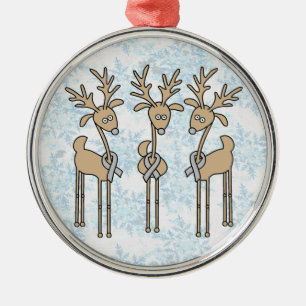Grey Ribbon Reindeer (Diabetes) Metal Tree Decoration