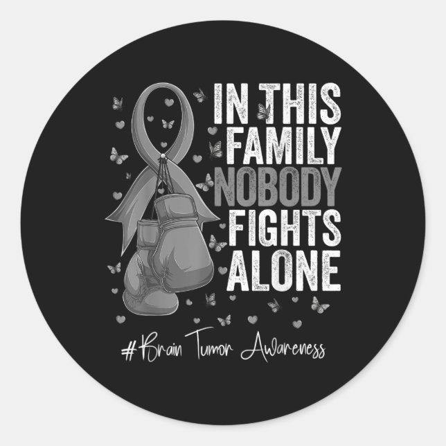 Grey Ribbon Survivor Fighter Brain Tumour Awarenes Classic Round Sticker (Front)