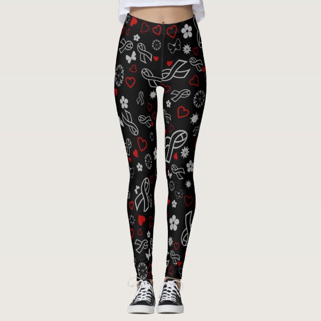 Grey Ribbons Multi..Diabetes Leggings (Front)