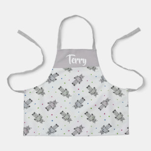 Grey robots pattern apron