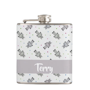 Grey robots pattern hip flask