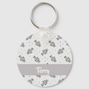 Grey robots pattern key ring