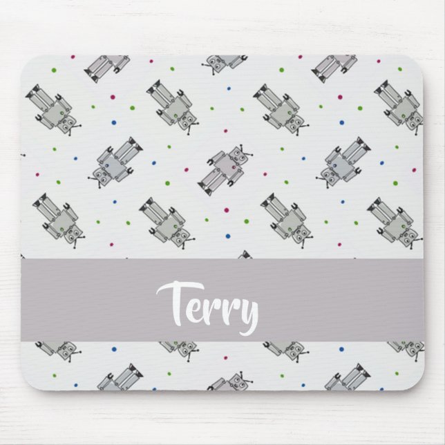 Grey robots pattern mouse mat (Front)