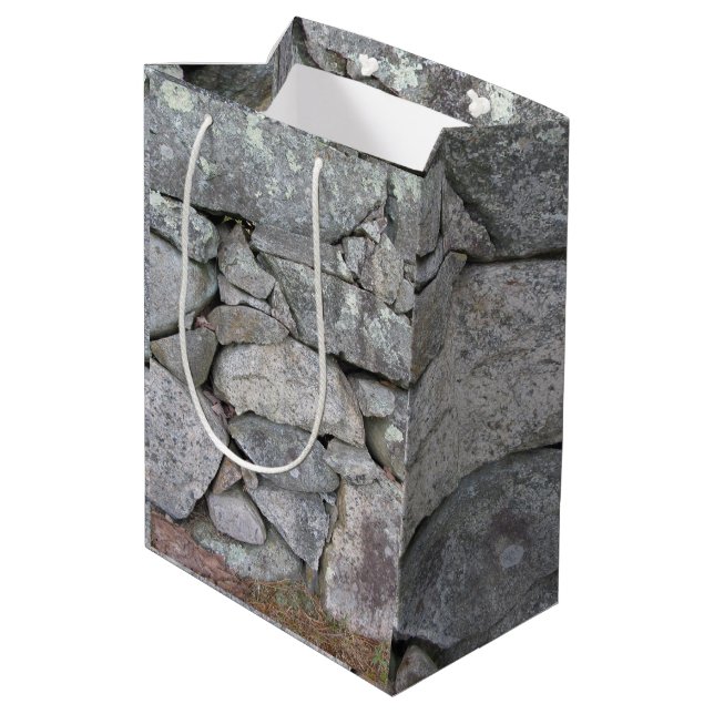 Grey Rocks Old Stone Wall Medium Gift Bag (Back Angled)