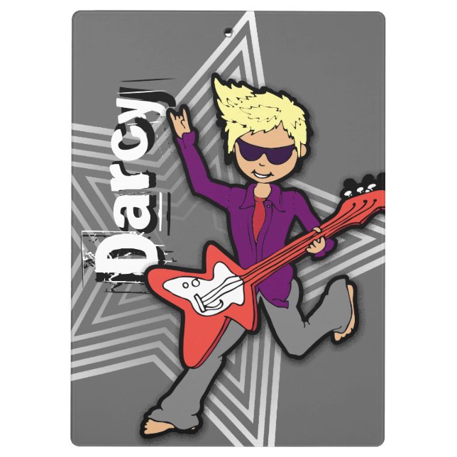 Grey rockstar guitar boy blonde name clipboard (Back)