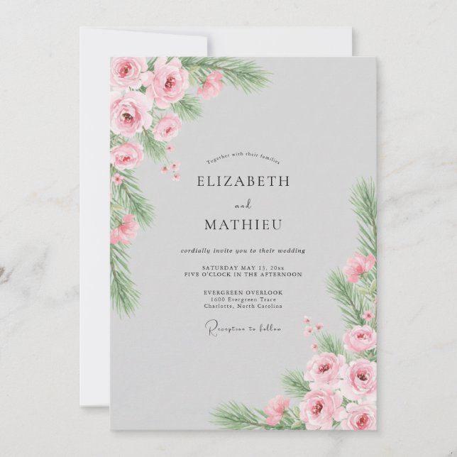 Grey Romantic Pine Winter Wedding Invitation (Front)