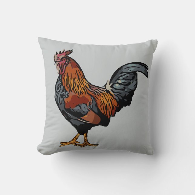 Grey Rooster Pillow (Front)