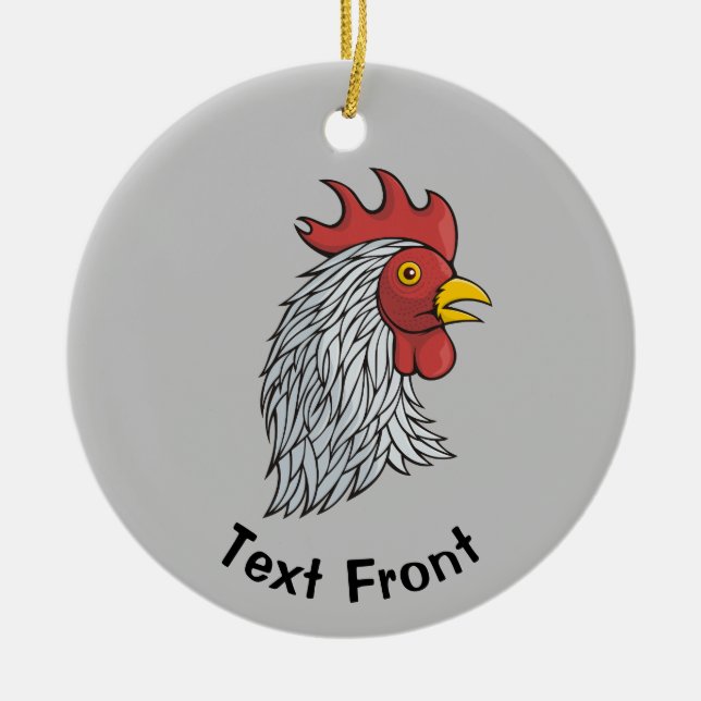 Grey Rooster's Head Ceramic Tree Decoration (Front)