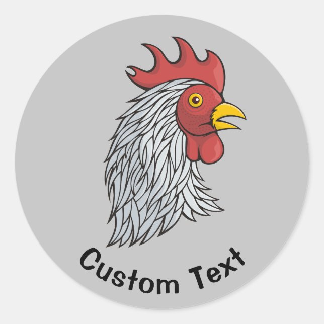 Grey Rooster's Head Classic Round Sticker (Front)