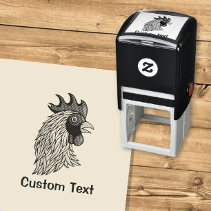 Grey Rooster's Head Self-inking Stamp