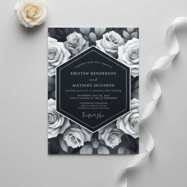 Grey Rose Botanical Romance Wedding Invitation (Creator Uploaded)
