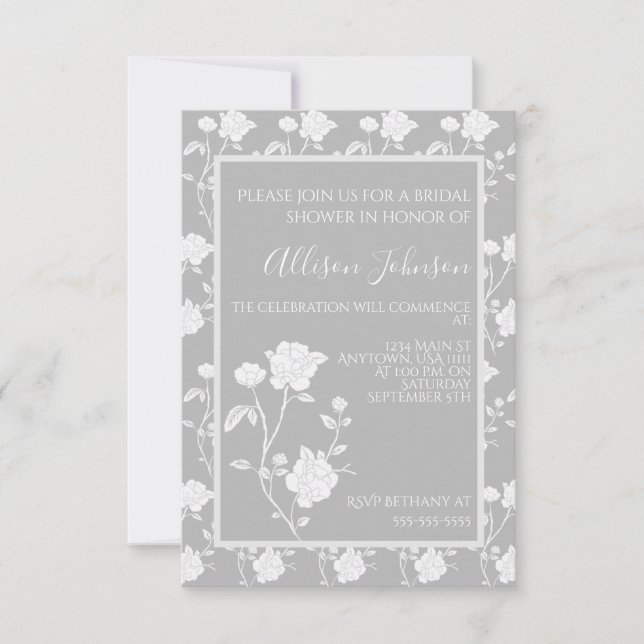 Grey Rose Bridal Shower Invitation (Front)