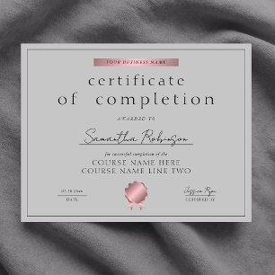 Grey Rose Gold Completion Certificate Course Award