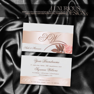 Grey Rose Gold Decor Cute Flower with Monogram Business Card