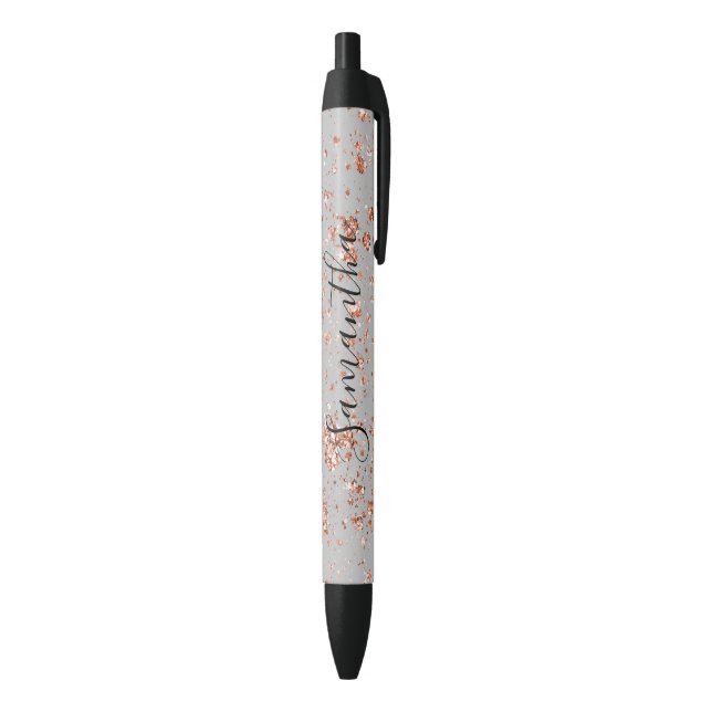 Grey Rose Gold Glitter Personalised  Black Ink Pen (Bottom (Vertical))