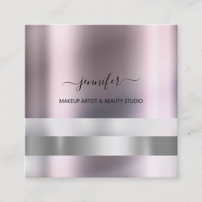 Grey Rose Makeup Artist Influencer Striped Ombré Square Business Card (Front)