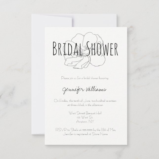 Grey rose modern bridal shower invitations (Front)