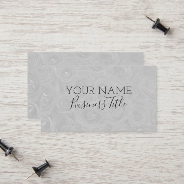 Grey Rose Pattern Floral Custom Modern Business Calling Card (Front/Back In Situ)