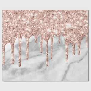 Grey Rose Powder Spark Marble Drips Glitter Metal Wrapping Paper