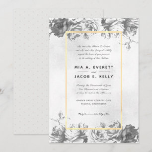Grey Roses Gold Frame Wedding Invitation