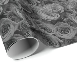 Grey roses, grey floral photo wrapping paper