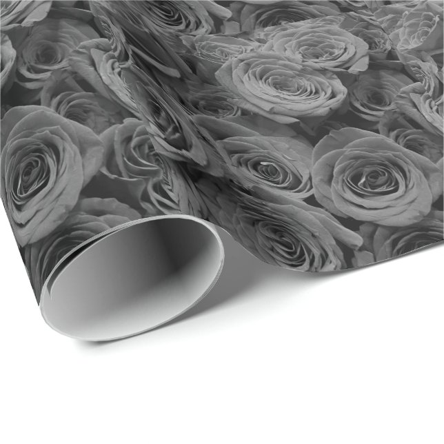 Grey roses, grey floral photo     wrapping paper (Roll Corner)