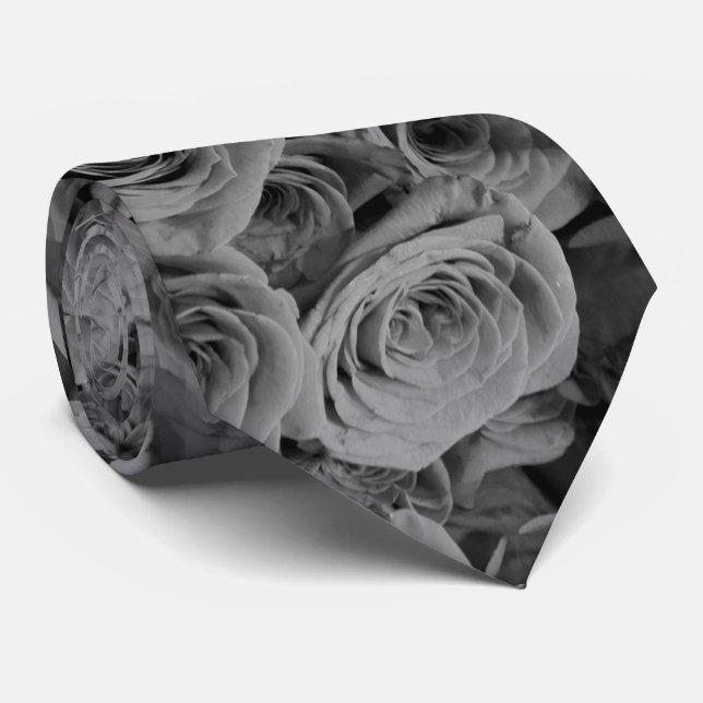 Grey Roses Tie (Rolled)
