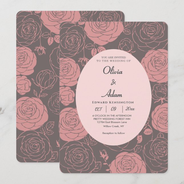 Grey Roses Wedding Invitation (Front/Back)