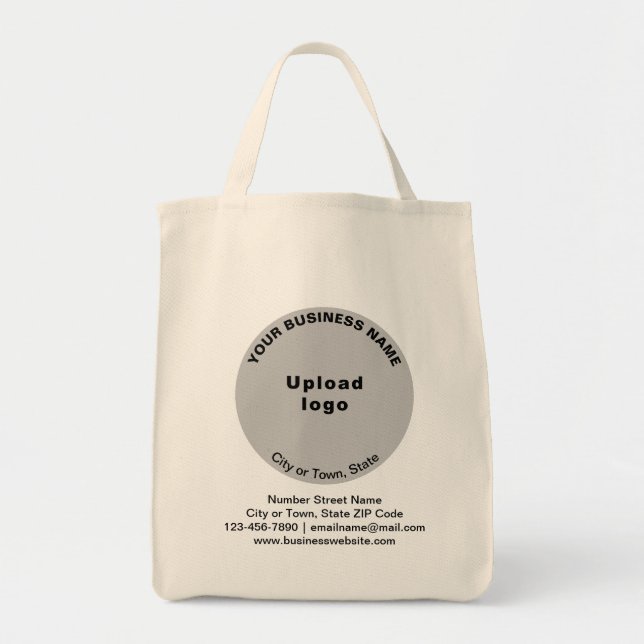 Grey Round Shape Business Brand on Grocery Tote Bag (Front)