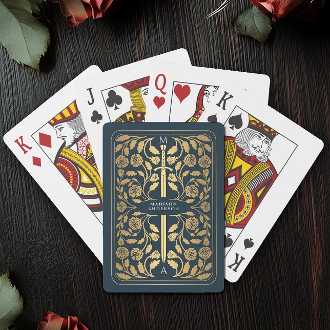 Grey Royal Mediaeval Gold Sword Monogram Playing Cards (Creator Uploaded)