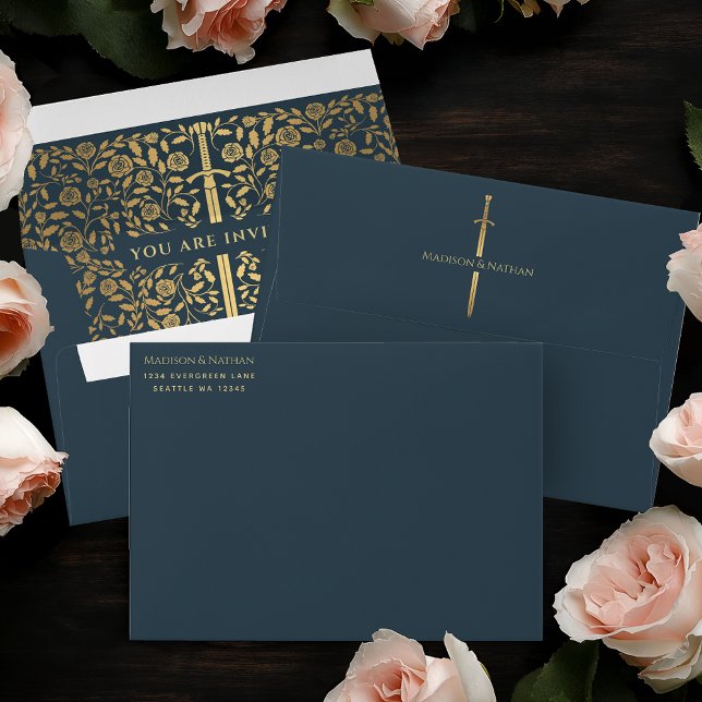 Grey Royal Mediaeval Gold Sword Wedding Envelope (Creator Uploaded)
