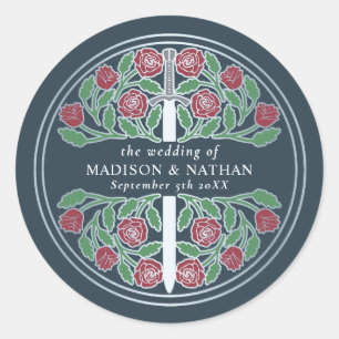 Grey Royal Mediaeval Silver Sword Wedding Classic Round Sticker