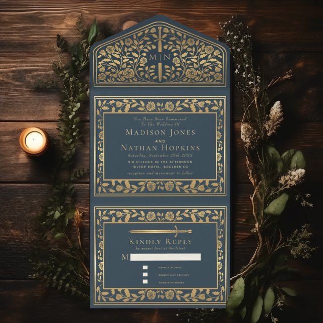 Grey Royal Mediaeval Sword Wedding  All In One Invitation (Creator Uploaded)