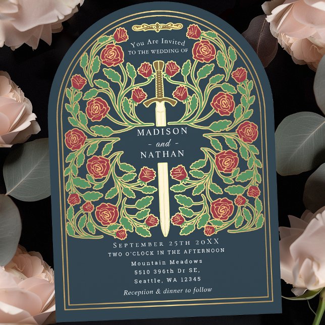 Grey Royal Mediaeval Sword Wedding Arch Invitation (Creator Uploaded)