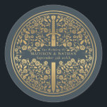 Grey Royal Mediaeval Sword Wedding Classic Round Sticker<br><div class="desc">Celebrate your special day with this Royal Mediaeval Sword Wedding design. The design on the back of the invite is NOT real gold foil. You can customise this further by clicking on the "PERSONALIZE" button.</div>