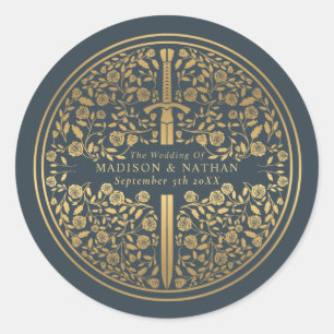 Grey Royal Mediaeval Sword Wedding Classic Round Sticker