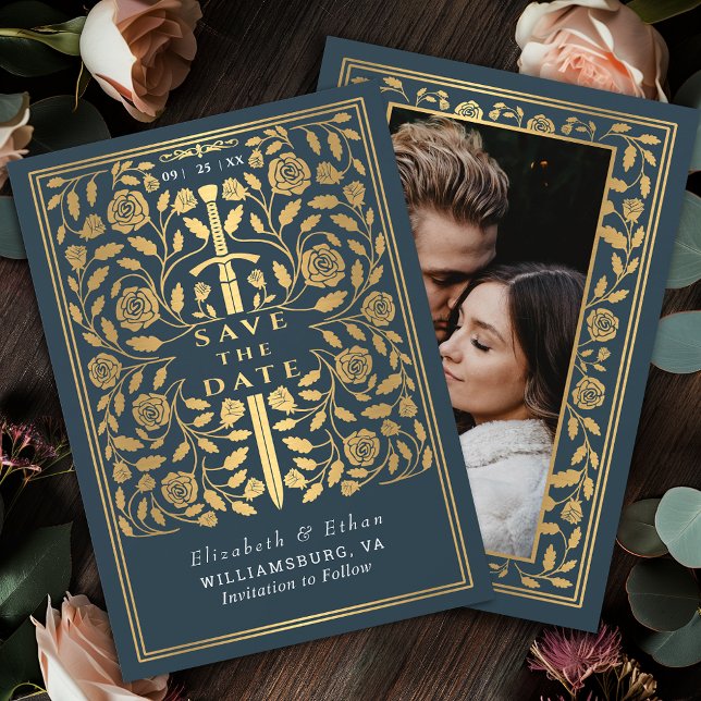 Grey Royal Mediaeval Sword Wedding Photo Save The Date (Creator Uploaded)