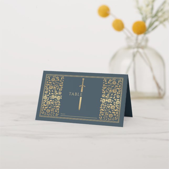 Grey Royal Mediaeval Sword Wedding Place Card (Front)