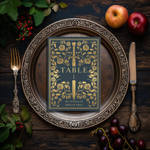 Grey Royal Mediaeval Sword Wedding Table Number
