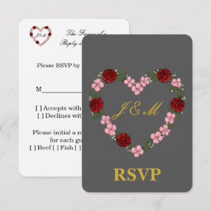 Grey RSVP card with a pink and red heart