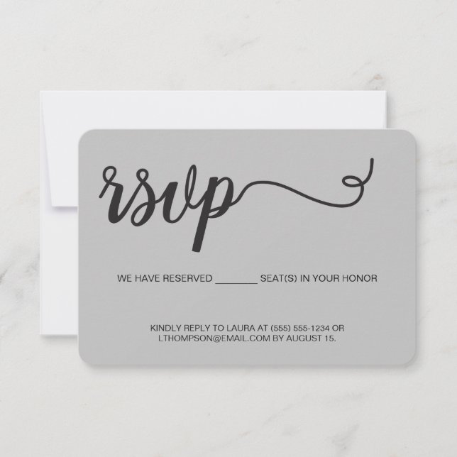 Grey RSVP without mailing Reserved Seat party Card (Front)