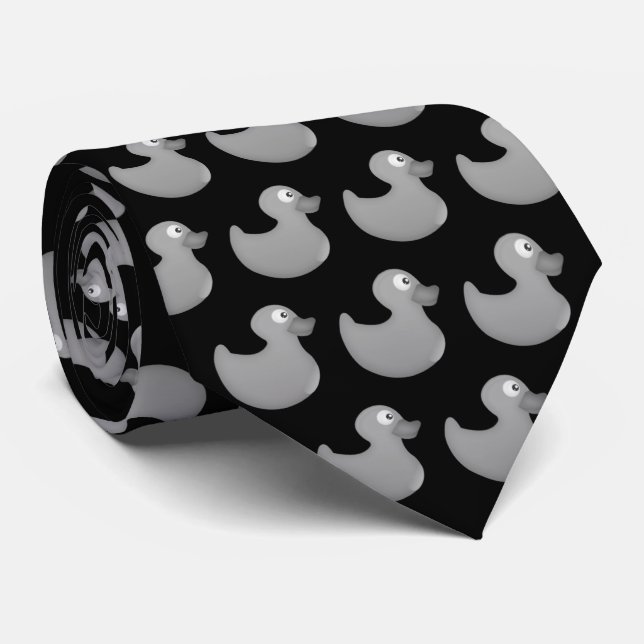 Grey Rubber Ducks on Black Background Tie (Rolled)