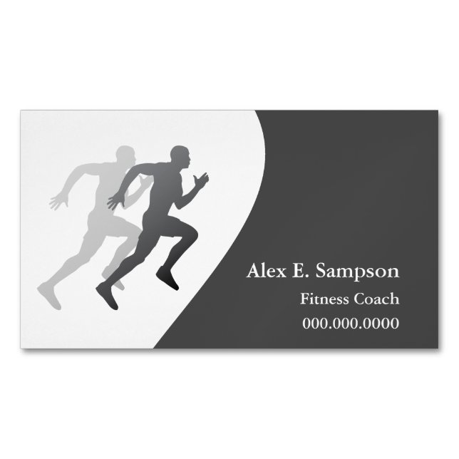 Grey Runner Fitness Coach Magnetic Business Card (Front)